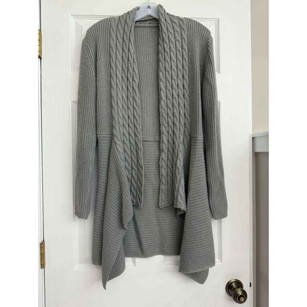 Gray Cable Knit Cardigan Sweater